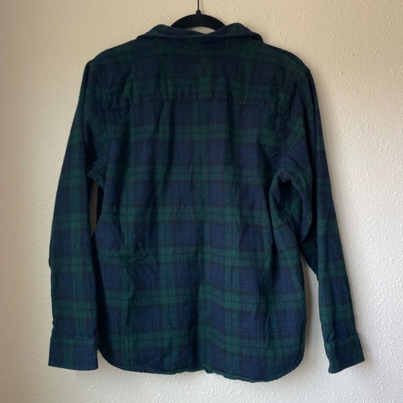 Women's L.L. Bean Scotch Plaid Green Blue Flannel Relaxed Fit Size Large Petite - Picture 3 of 11